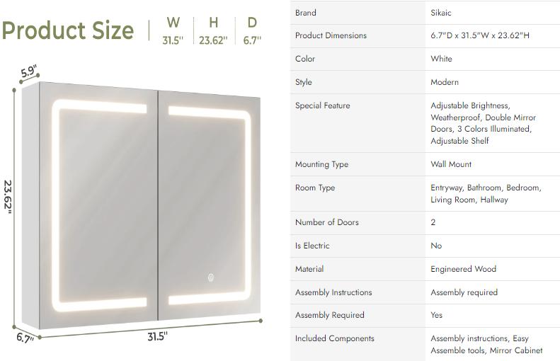 Sikaic Lighted Double Doors Medicine Cabinet with Touch Switch Mirrors and Storage Adjustable Shelves White Furniture Bathroom Vanity Led Modern Sikaic Lighted Double Doors Medicine Cabinet with Touch Switch Mirrors and Storage Adjustable Shelves White Furniture Bathroom Vanity Led Modern