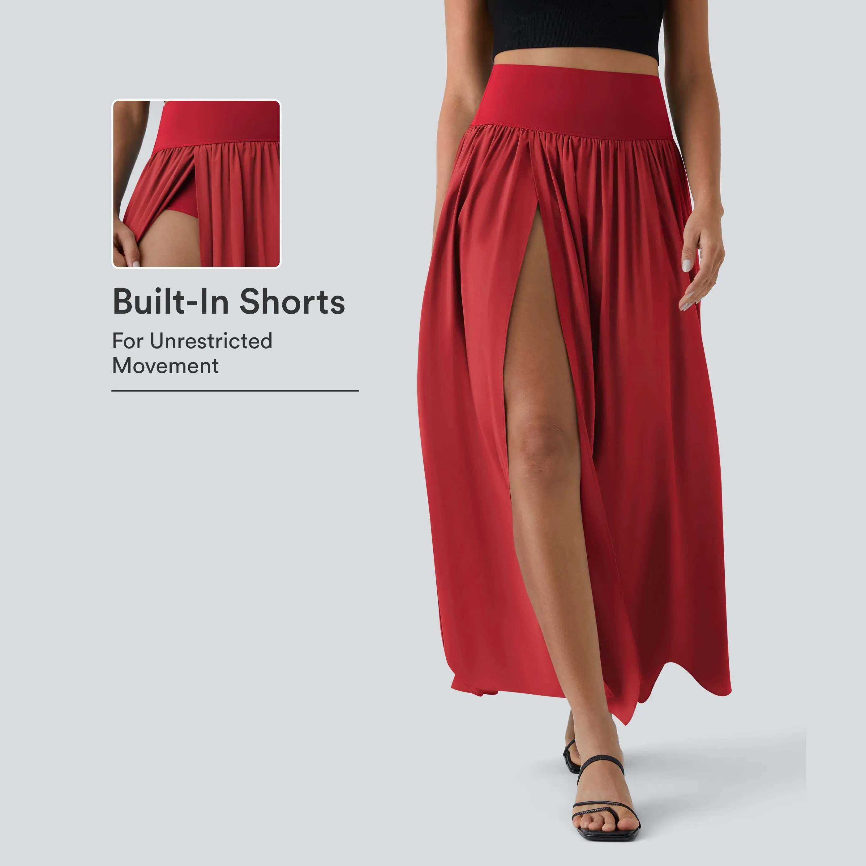 Halara Breezeful High Waisted Split 2-in-1 Flowy Quick Dry Maxi Casual Skirt