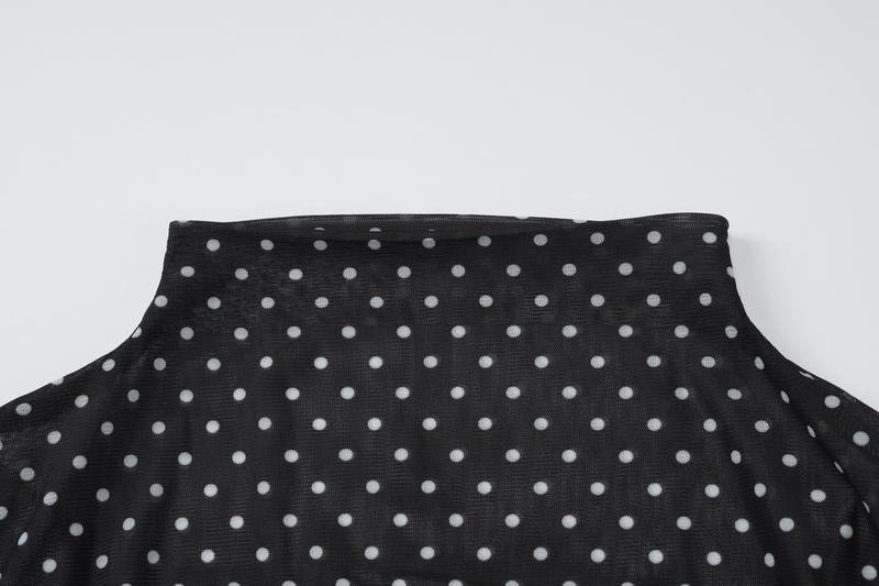 Women Summer Sleeveless Tank Top Long Skirt Polka Dot Mesh Two Piece Set Outfit