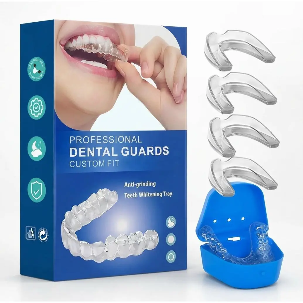 Upgraded Professional-Fit Reusable Mold Dental Guards for Adults - 4-Pack Night Sleep Teeth Grinding Protection, Soft Moldable Comfortable Dental Guards