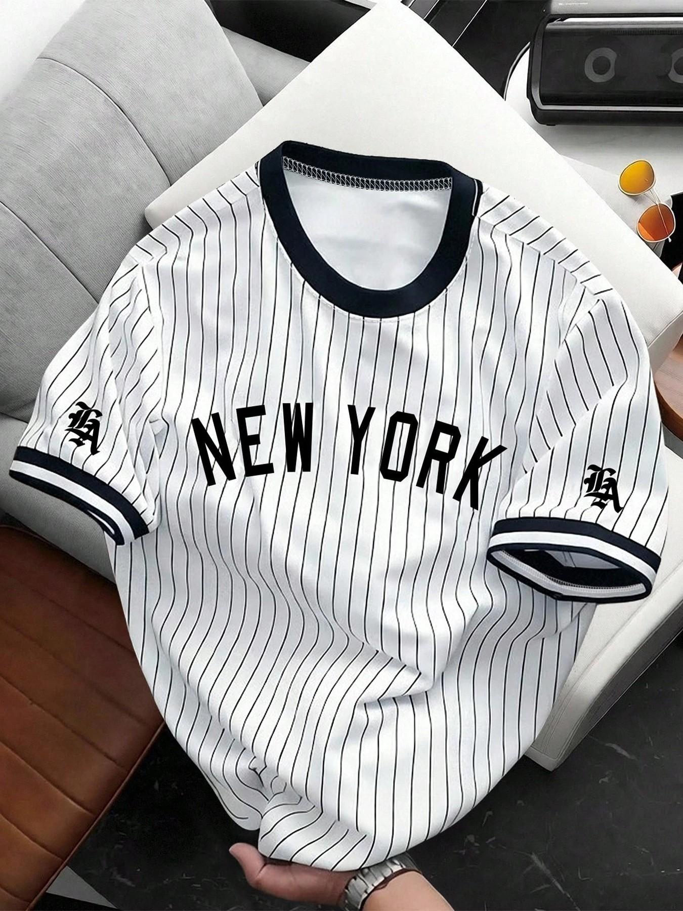 🔥 Viral New York Striped Baseball T-shirt - Retro Street Top, Men's Breathable Casual Top, Y2K Style, Perfect for Daily Clothing and Street Fashion
