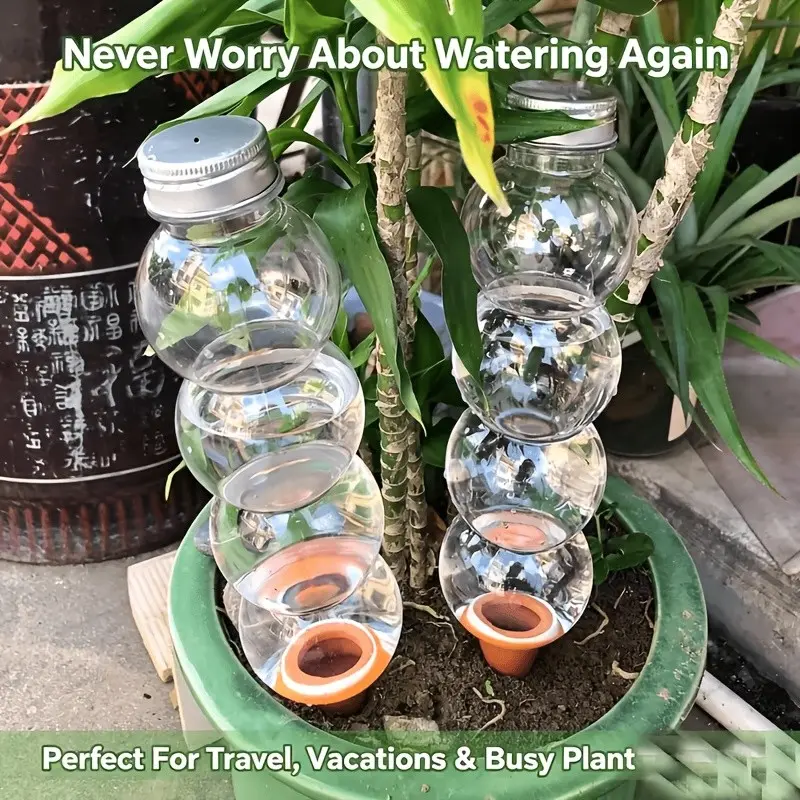 2pcs Large Capacity Automatic Plant Watering Devices, Self-Watering Globes with Terracotta Clay Tips, Slow Release Drip Irrigation Spikes for Indoor Outdoor Potted Plants, Summer Vacation Holiday Travel Care, Home Yard Gardening Supplies