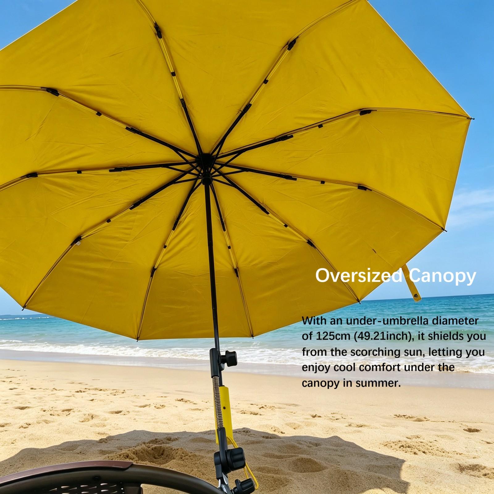 Outdoor Camping Sunshade Umbrella with Clip, Sun Parasol Umbrella, 49-Inch Large Canopy, UV Protection, Beach Gear, Ideal for Travel, Fishing, Golf, Sports Events, Lightweight Canopy