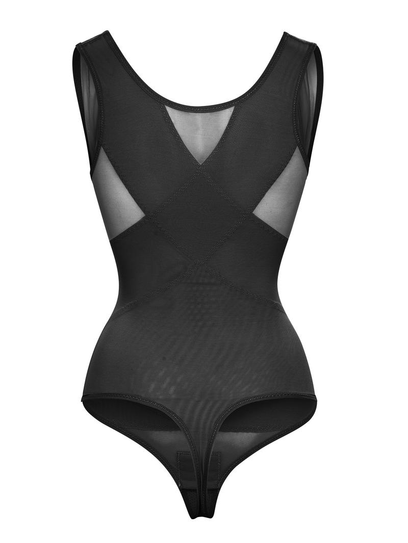 Women's Contrast Mesh Thong Design Shapewear Bodysuit, High Stretch U Neck Tummy Control Shapewear Clothing, Ladies Shapewear for Daily Wear, Garment