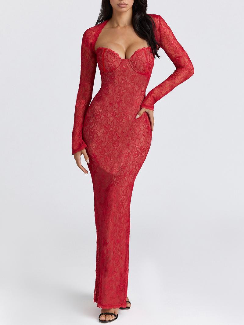 Sexy Lace Two-Layer Halter Dress + Transparent Shawl Set, Bodycon Long Wedding Party Dress for Women, Formal Wear, New Arrival