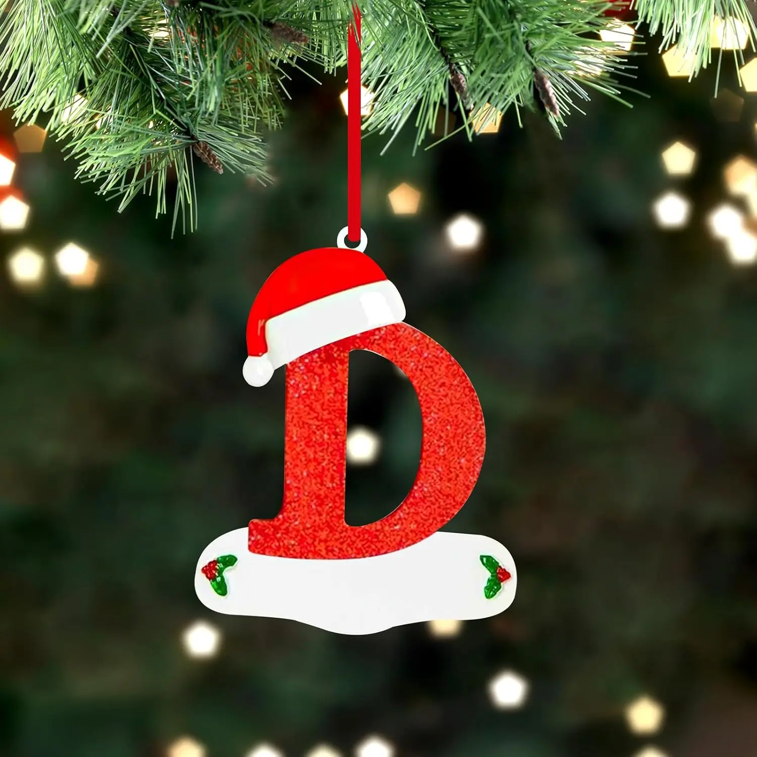 2025 Modern Personalized Initials Christmas Letter Ornament - Synthetic Bright Print DIY Tree Decor, Indoor Christmas Tree Pendant Decoration (D)