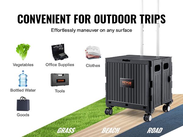 VEVOR Foldable Utility Cart, 110 lbs Load Capacity, Folding Portable Rolling Crate Handcart with Heavy Duty Telescoping Handle and 4 Rotate Wheels for Travel Shopping Moving Luggage Office Use, Black VEVOR Foldable Utility Cart, 110 lbs Load Capacity, Folding Portable Rolling Crate Handcart with Heavy Duty Telescoping Handle and 4 Rotate Wheels for Travel Shopping Moving Luggage Office Use, Black