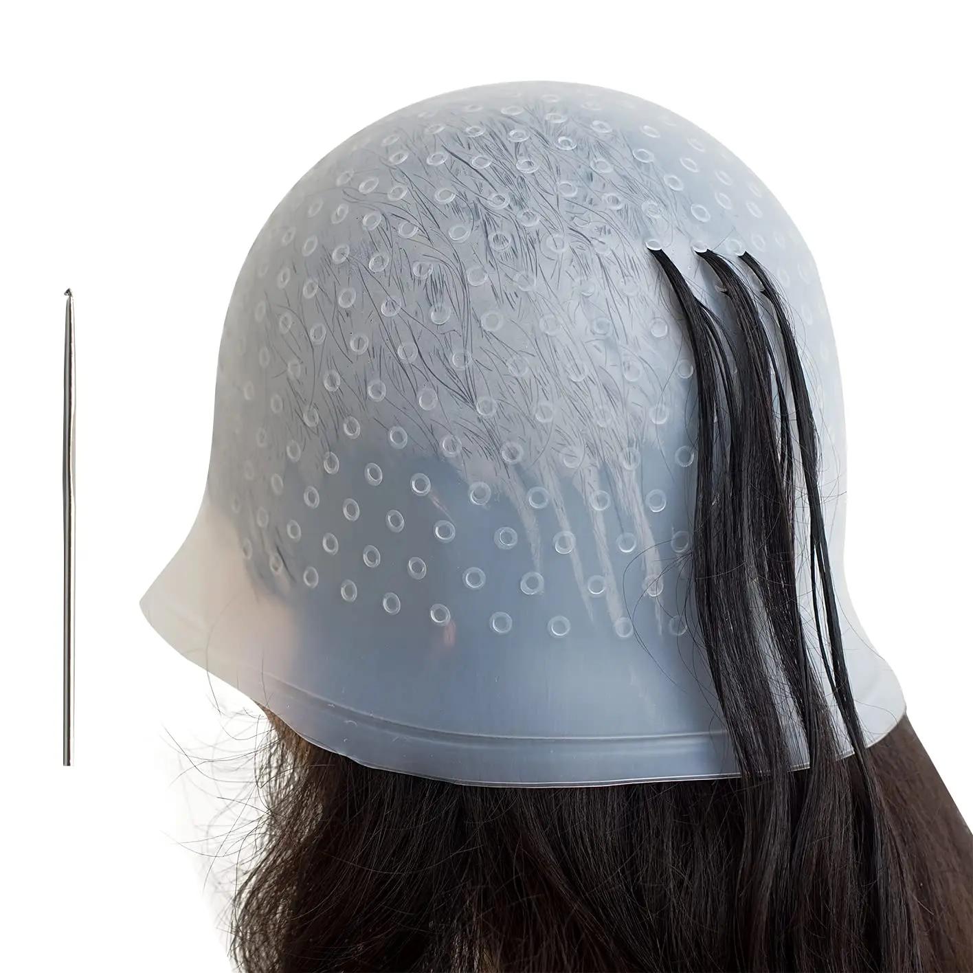 Pre Holes Highlighting Cap Reusable Bleaching Silicone Hair Highlight Cap with Hook Thick Hair Cap Highlights DIY Dyeing Color