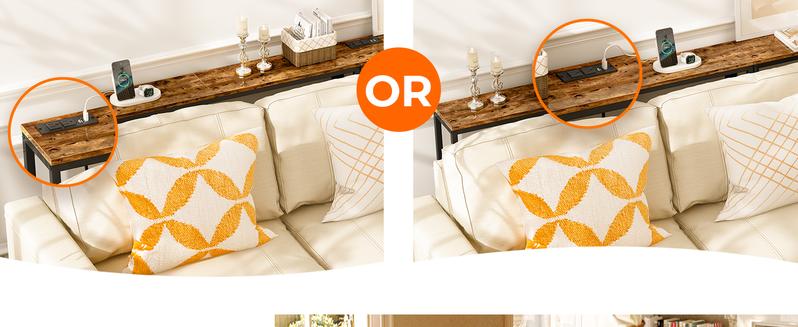 SUPERJARE Console Table with Outlet, 63 Inch Sofa Table with Charging Station, Narrow Entryway Table, Skinny Hallway Table, Behind Couch Table, for Living Room, Plants