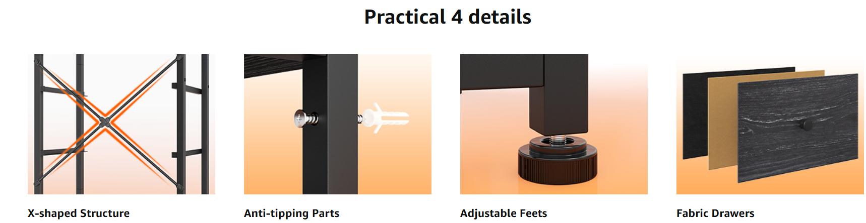 Raybee 51.2" H 7 Drawer Smart LED Dresser & Nightstand Combo, Stylish Storage Chest, Open Wood Shelf, Fabric Bins, Metal Frame, Modern Storage Organizer Set with Ambient Lighting, for Living Room, Bedroom, Closet