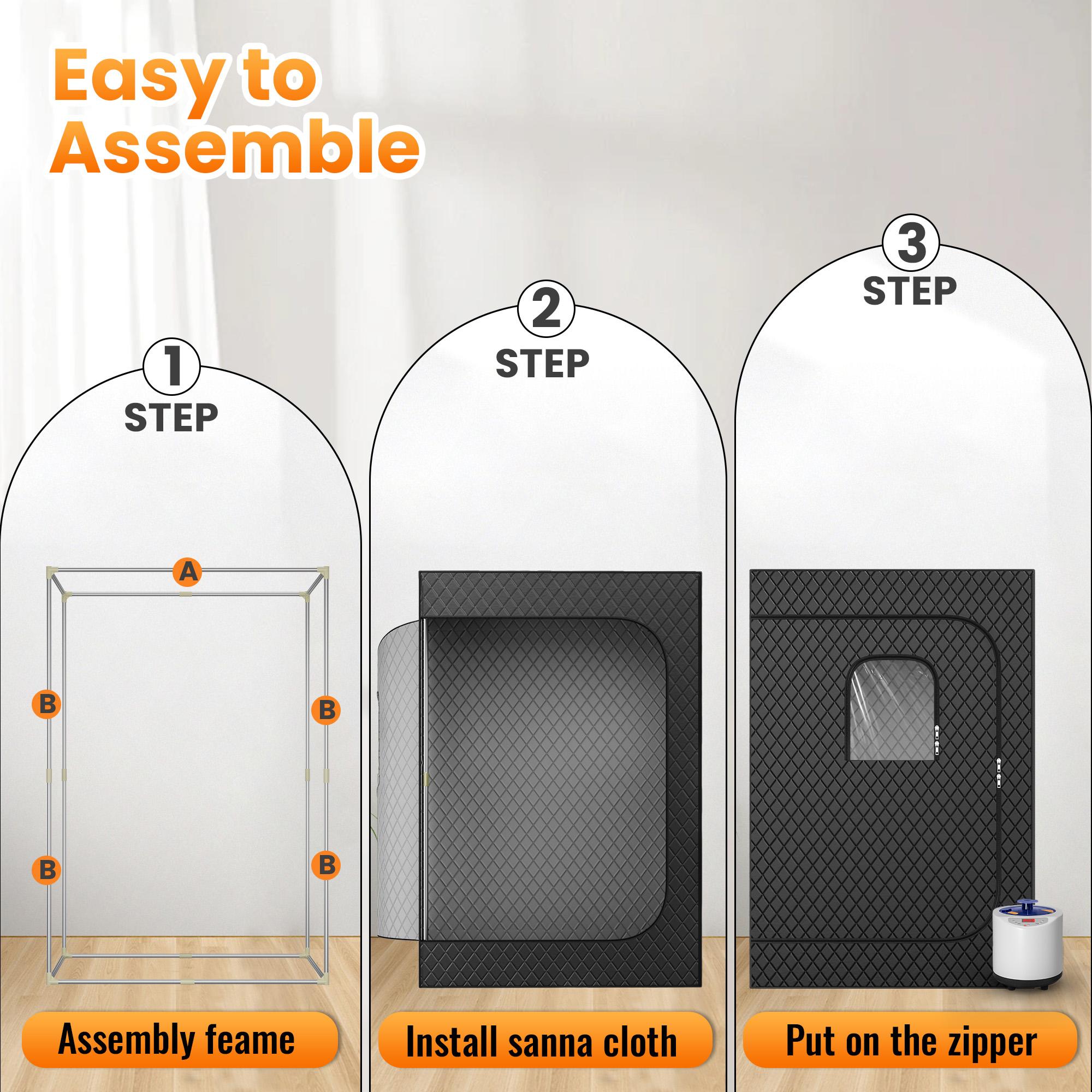 2 Person Portable Steam Sauna for Home, 1 or 2 Person Full Body Sauna Tent with 2 Foldable Chairs,9 Levels of Sauna Box with Remote Control, Black