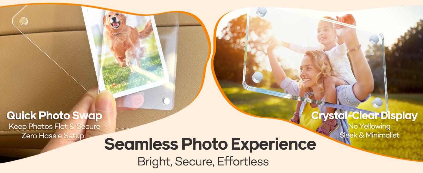 2Pcs Car Visor Photo Clip, 3"x 3.5" Magnetic Square Picture Frame for Car Sun Visor – Clear Acrylic Display for Family or Pet Photos, Easy Clip-On Photo Holder for Car Interior, Auto Accessories Gift for Drivers Mother's Day,Father's Day