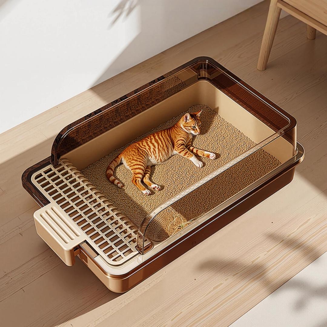 Large Sifting Cat Litter Box with Odor Lock, Privacy Lid & High Spill-Proof Walls, Smooth Surface Easy Clean, Suitable for All Cat Ages