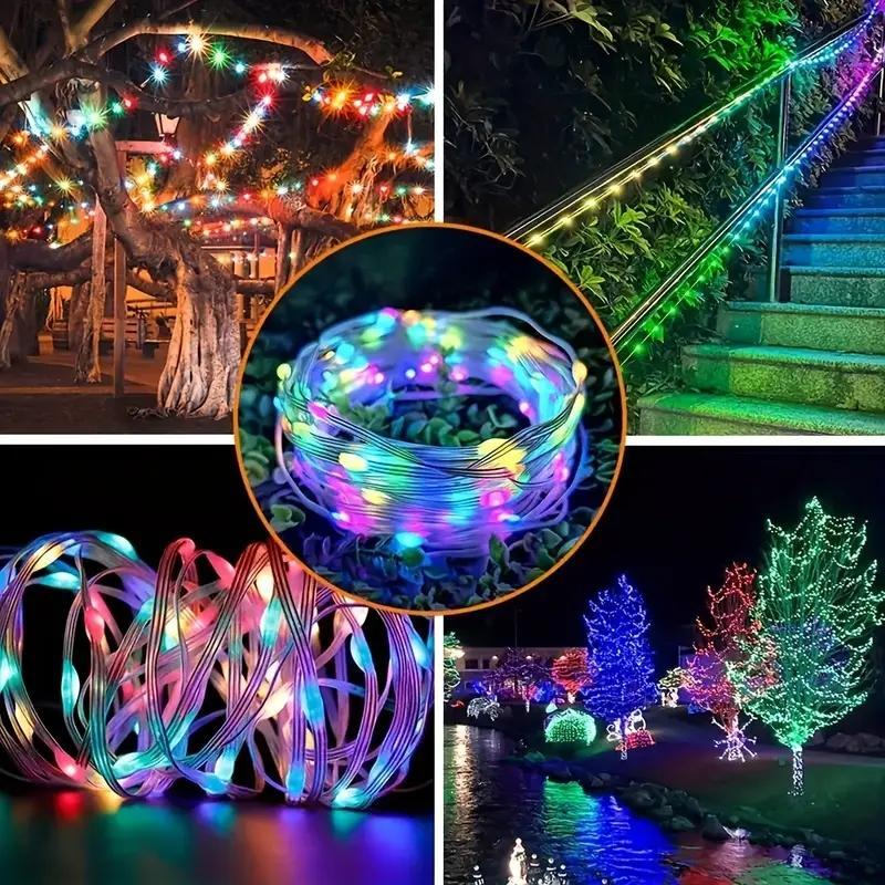 Remote & App-Controlled Smart RGB LED Strip Lights, Multi-Color LED Fairy Lights, USB-Powered, IP65 Waterproof, Music/Voice Sync, Ambient Decorative Lights for Weddings & Parties