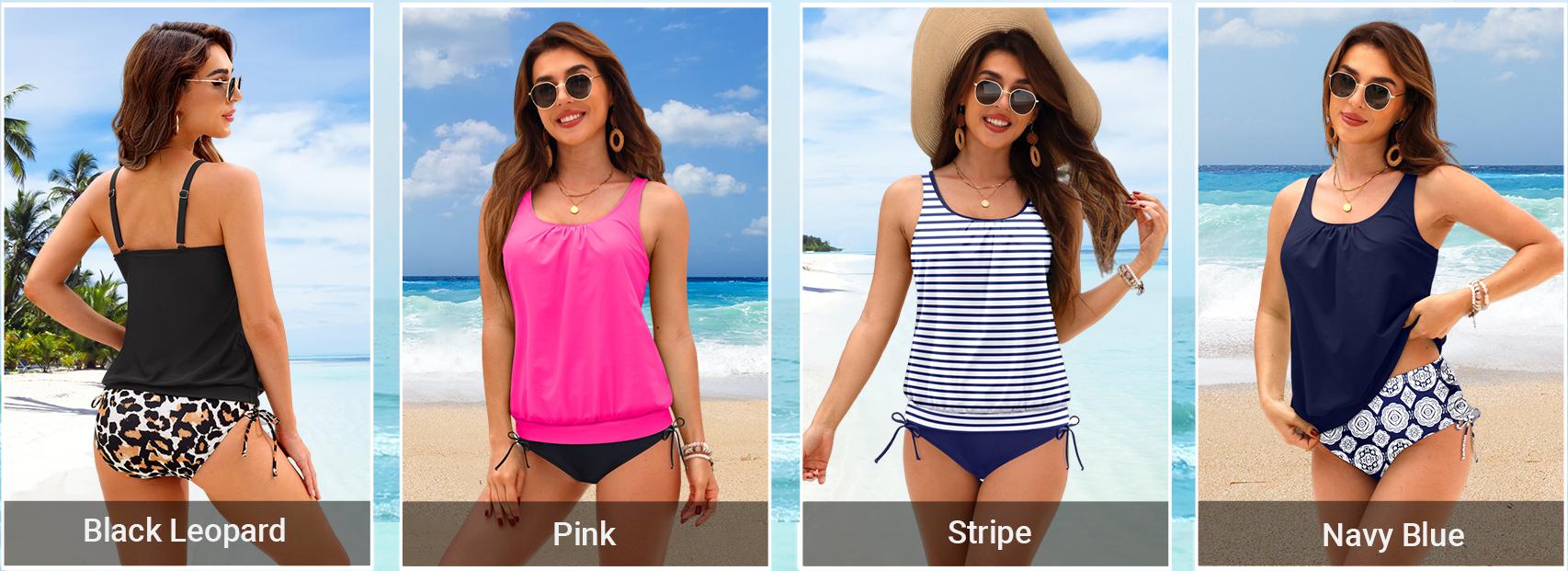 Holipick Two Piece Blouson Tankini Swimsuits for Women Tummy Control Bathing Suits Modest Tankini Top with Bikini Bottom