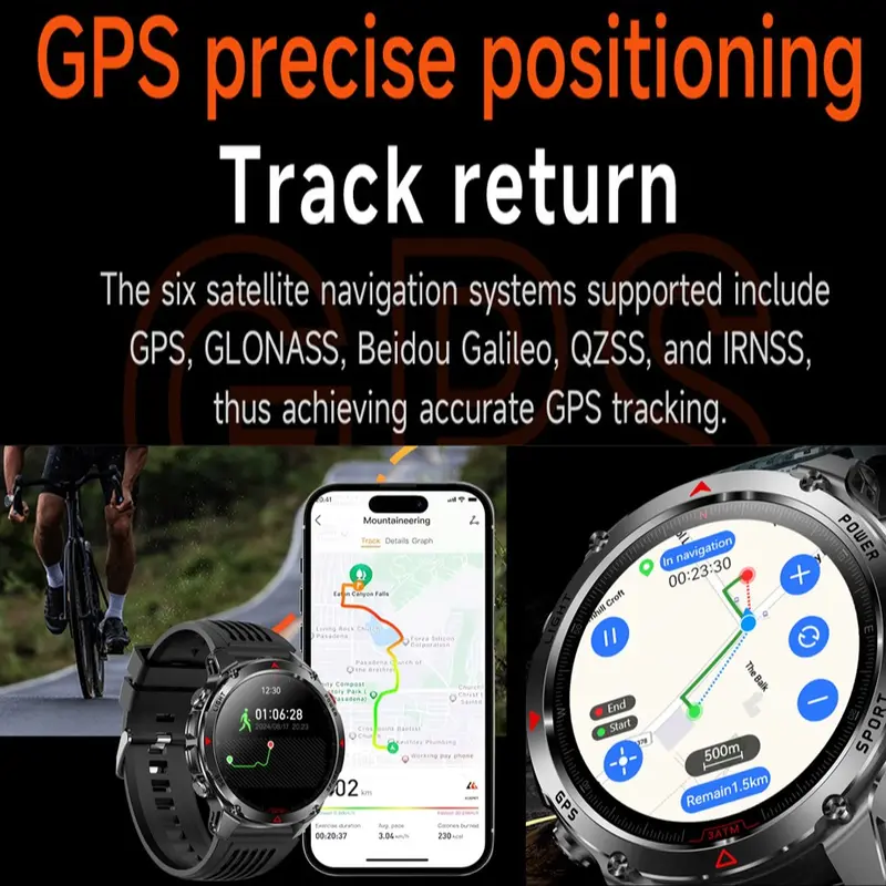 GPS Outdoor Sports Smartwatch, Fitness Tracker with Wireless Calling, 100+ Sports Modes, Calorie Counter, Weather Alerts & LED Compass, Gift for Men and Women, Fitness Smart Watches, Multifunctional Smart Watch #GLOBAL PICKS