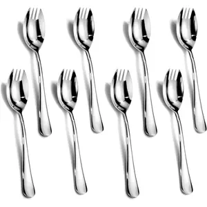 Alata Sporks, 8-Pack Food-grade Stainless Steel Sporks, 7.4 Inches Long Handle Salad Forks For Dessert, Ice Cream, Salad, Soup, Noodle, Spaghetti, Dishwasher Safe
