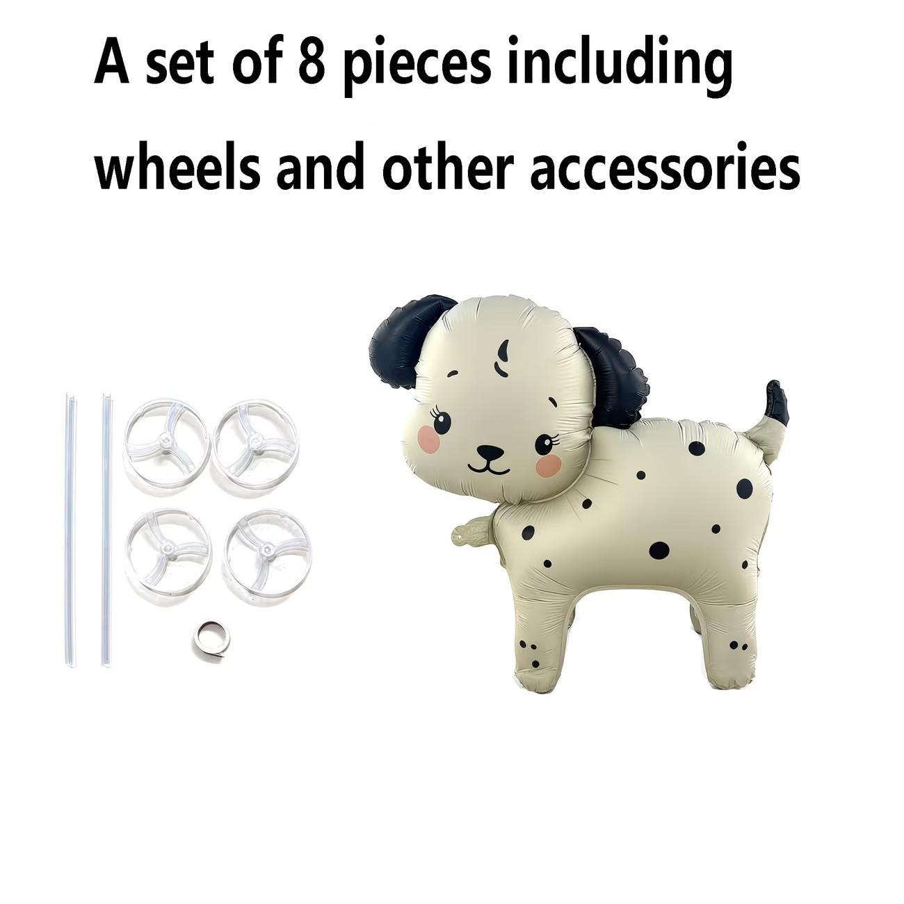 8pcs Cute Dog Balloons with Wheels and Ropes, Cream Spot Design, Perfect for Outdoor Birthday Party Decorations