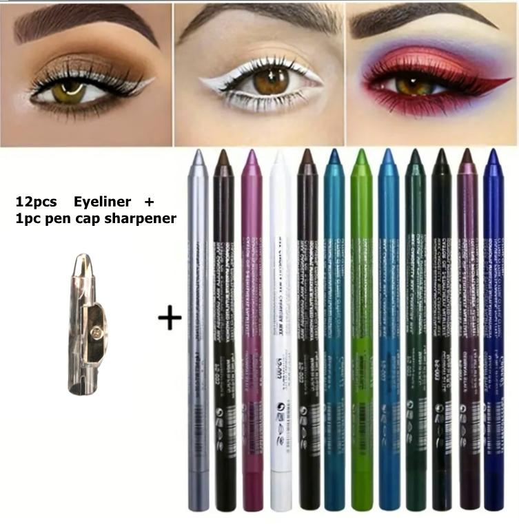 12 Color Eyeliner Shades Pen, High Color Pearl Gloss Finish, Smoked Punk Gothic Eyeliner Pen, Back To School，cosmetics，Valentines Gift Mother's Day Gift ，birthday present，Women's gifts Lip Lacquer Lipliner Matte Glitter Makeup Smooth Metallic