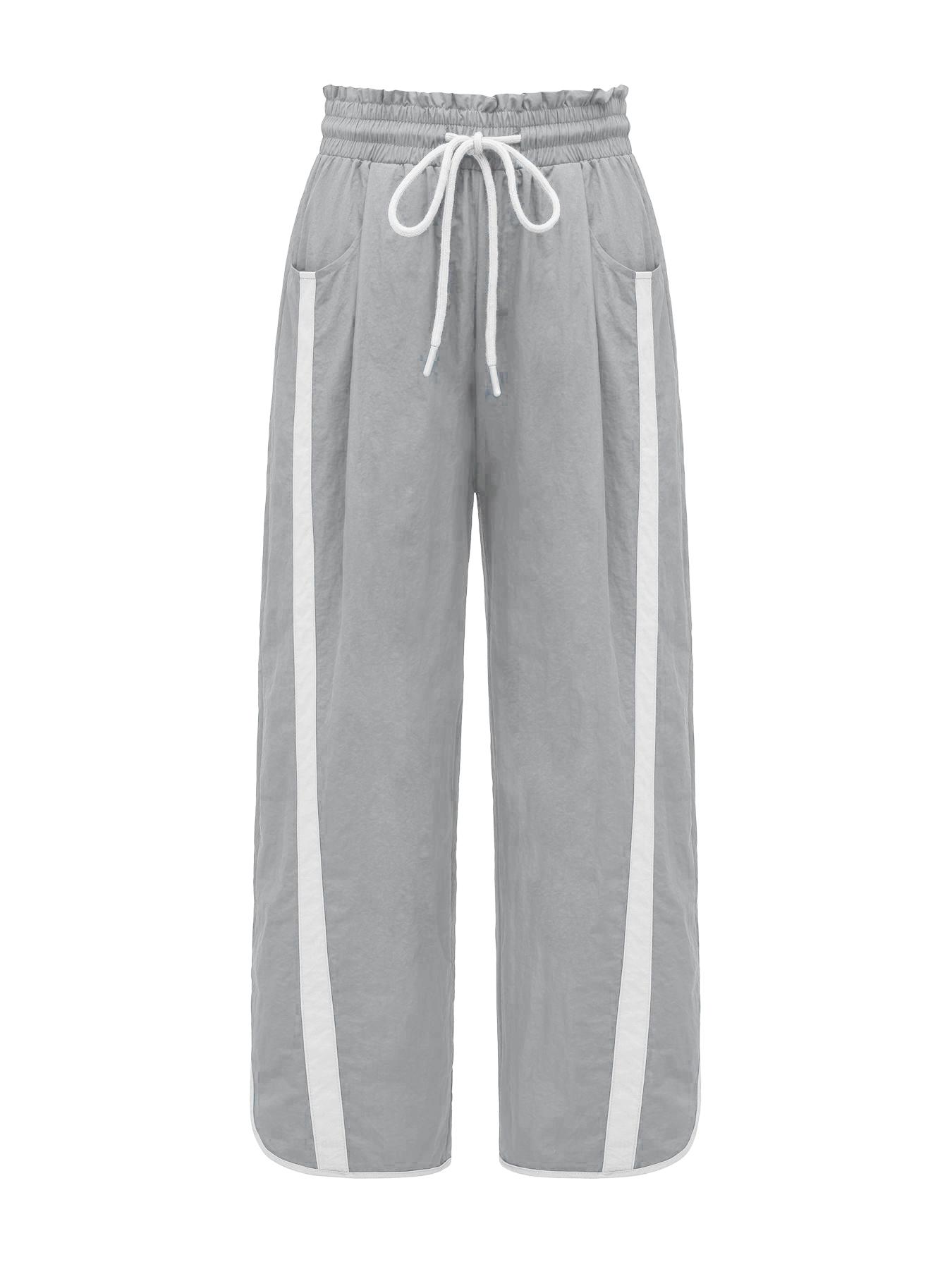 Women's Loose Wide-Leg Pants, Casual Drawstring Elastic Waist Colorblock Sportswear, Fashion Y2K Nine-Quarter Pants, All Seasons
