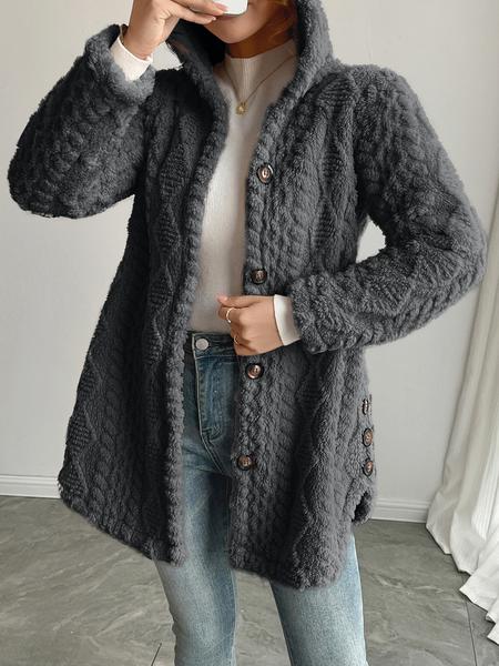 Women's Solid Color Fuzzy Hooded Jacket, Casual Long Sleeve Outerwear for Daily Wear, Ladies Clothes for All Seasons, Winter Womenswear