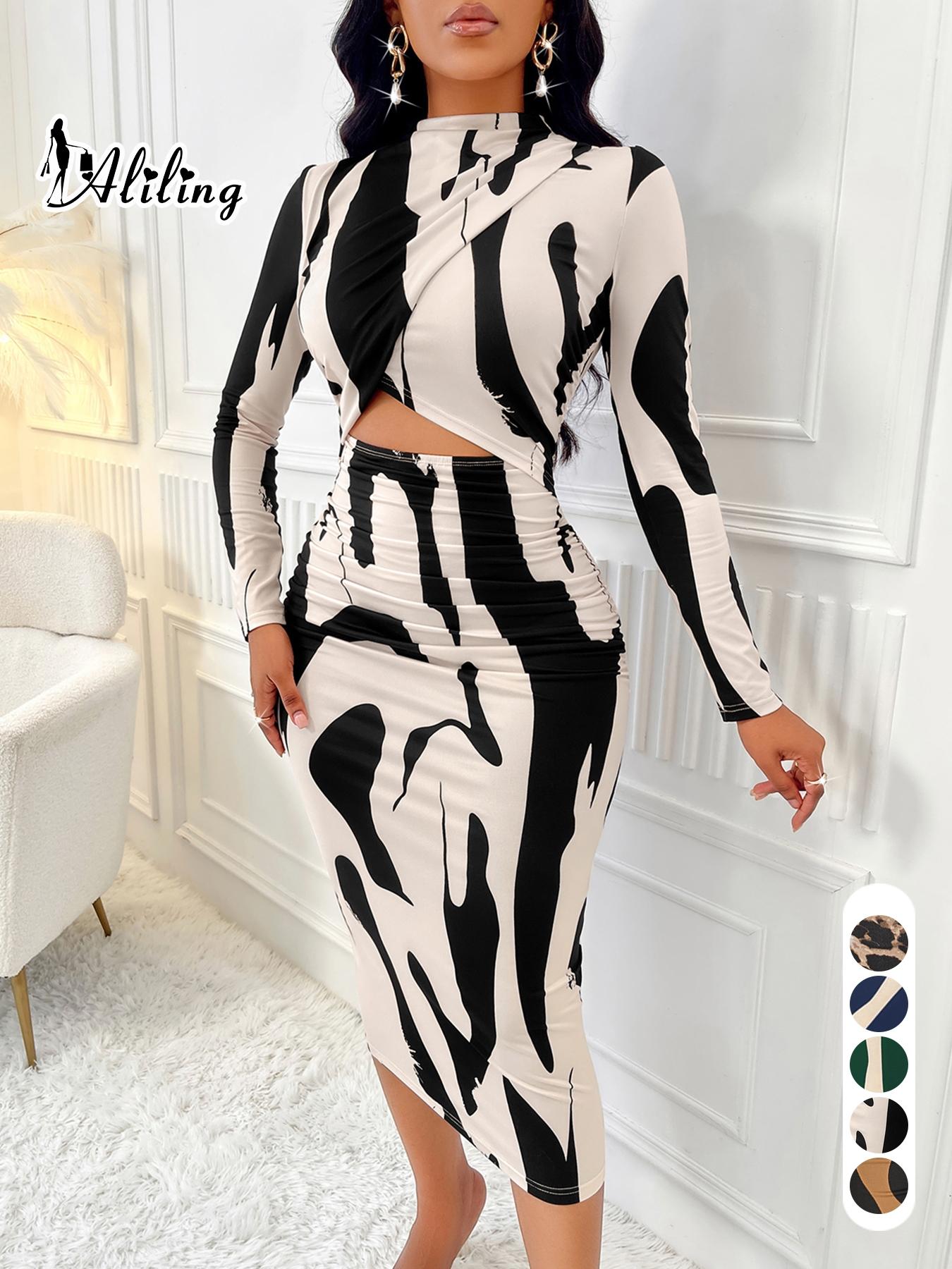 Aliling Women's Colorblock Print Cut Out Bodycon Dress, Elegant Chic Fashion Casual Long Sleeve Dress for Daily Outdoor Wear, Women Dress for Spring Fall