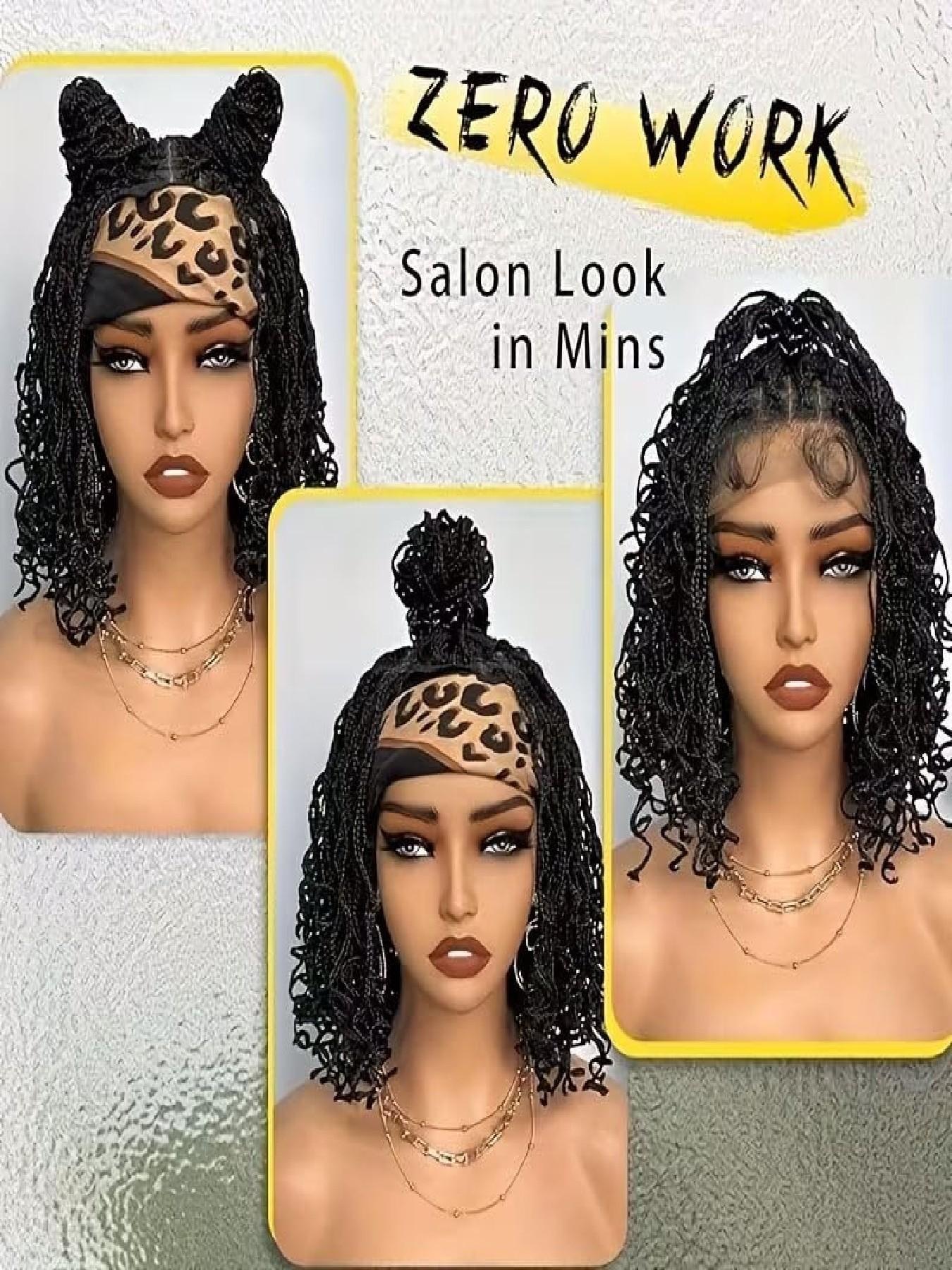 Short Braided Wig Kinky Faux Synthetic Locs Wig Handmade Bohemian Cornrow Box Braids 150% Density Double Lace Knotless Crochet Dreadlock Wig Pre-Plucked Hairline&Updo Style for Women