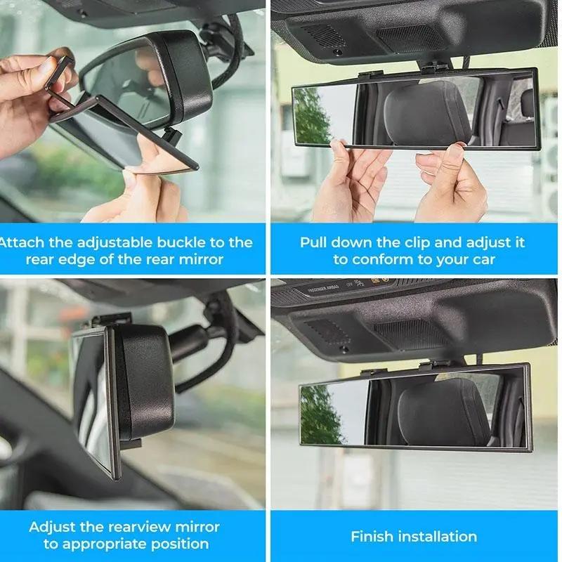 Universal 11.81 Inch Panoramic Convex Rearview Mirror, Fits Cars Suv Trucks, Flip Passenger Side, High-Quality Glass, Anti-Shock Design, Easy Installation