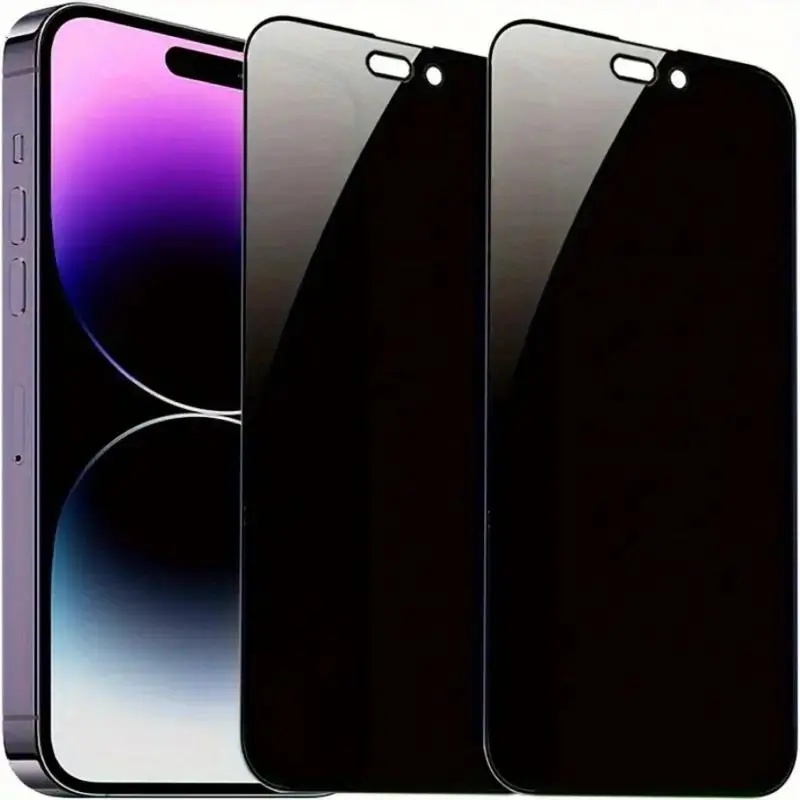 2-Pcs HD Privacy Tempered Glass Screen Protector for iPhone 11/12/13/13 Pro/14/15/16/17/18 Pro Max Series, Shockproof, Scratch-Resistant, Anti-Fingerprint, High-Strength, Transparent Phone Protection Accessory