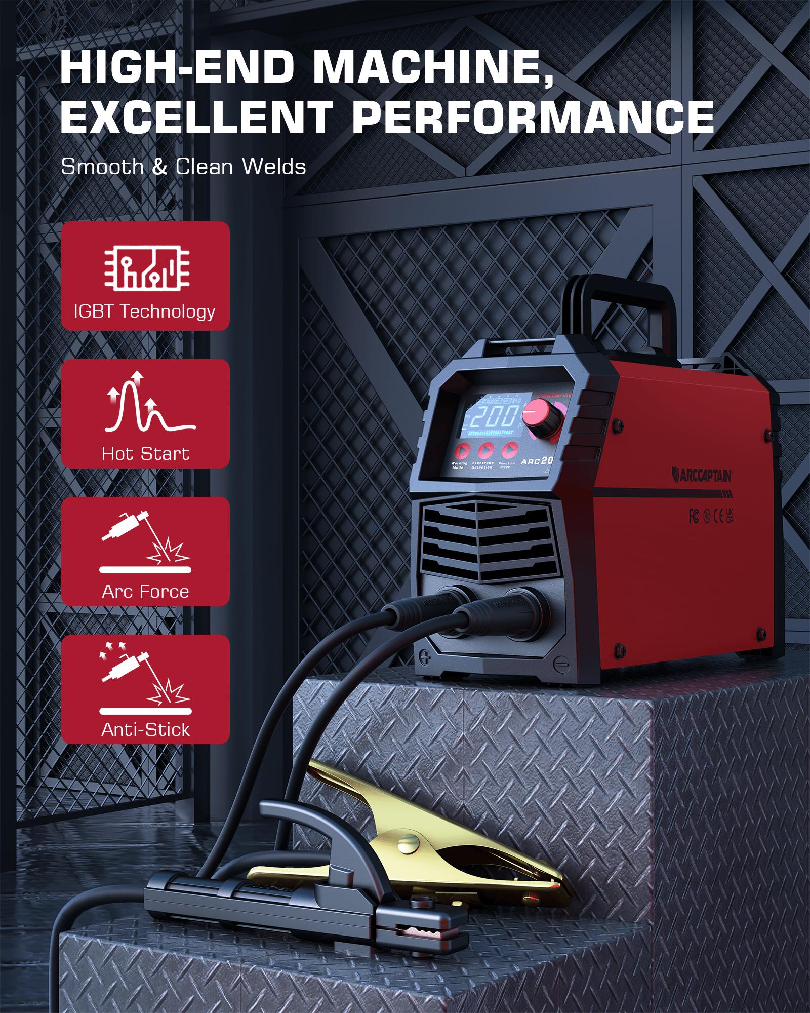 ARCCAPTAIN ARC200 Stick Welder, 200 Amps, Large LED Display, IGBT Inverter 110V/220V, Portable MMA Welder with Synergic Control & Hot Start welder machine