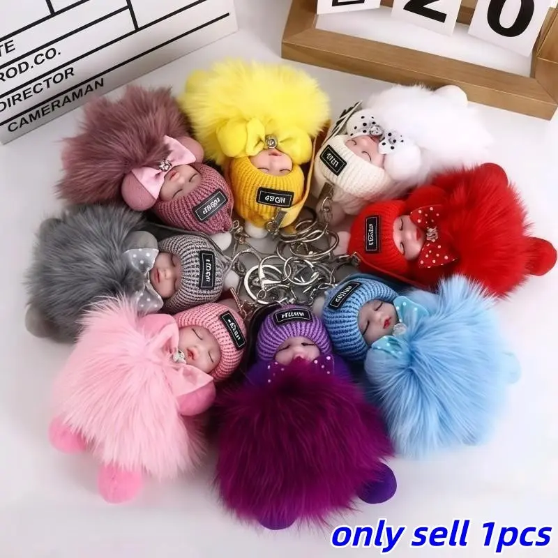 Cute Cartoon Plush Doll Keychain, Unisex Fashion Accessory, Multicolor Knit Hat Sleepy Doll Keychain, Perfect for Car Keys, Backpacks, Valentine's Day Gift