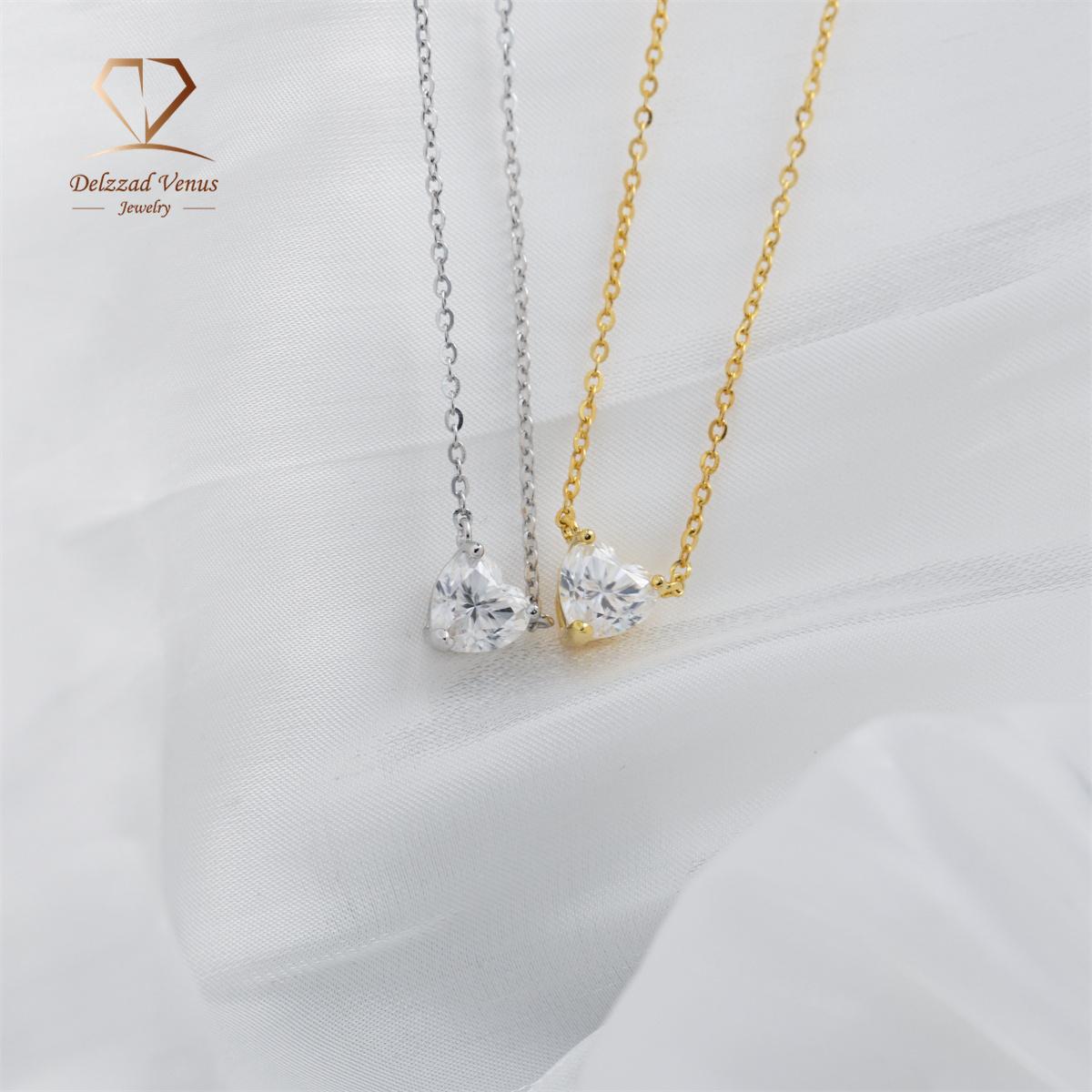 Delzzad 1ct Heart Cut Solitaire Necklace Synthetic Moissanite S925 Lady Women Pendant Necklace Birthday Anniversary Gift