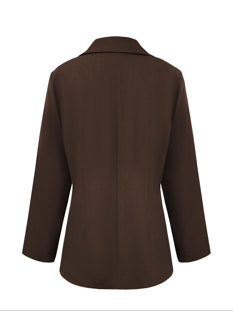 Women's Winter Solid Color Blazer Jacket, Stylish Pockets & Lapel Design, Loose Fit for Office & Daily Wear, Essential Winter Clothing