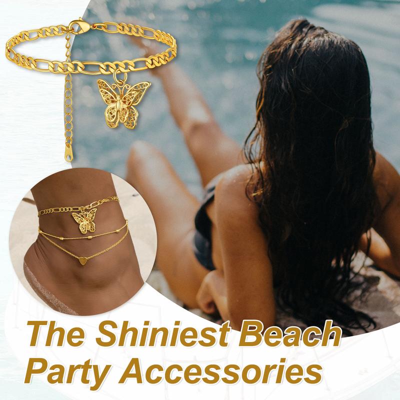 FindChic Butterfly Anklets Dainty Golden Charm Figaro Chain Ankle Bracelet Footwear Summer Beach Jewelry for Women Girlfriend Girl