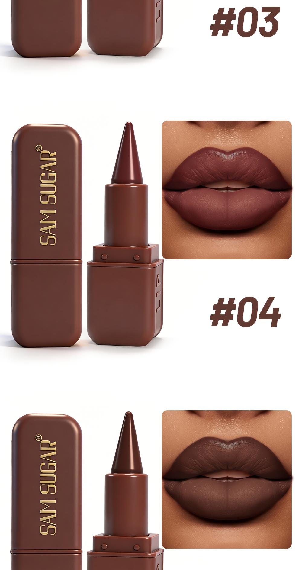 1pc SAM SUGAR Chocolate Matte Lipstick, 6 Colors Long-Lasting Waterproof Lip Stick, Smooth Velvet Lip Tint for Daily & Party Makeup