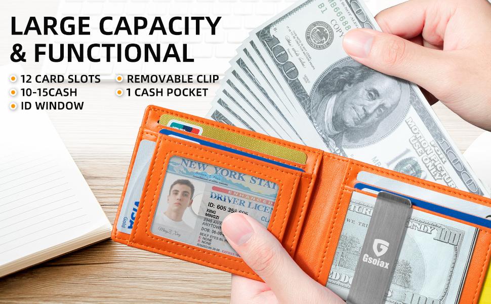 GSOIAX Men's Ultra-Thin Leather RFID Bifold Wallet with Money Clip