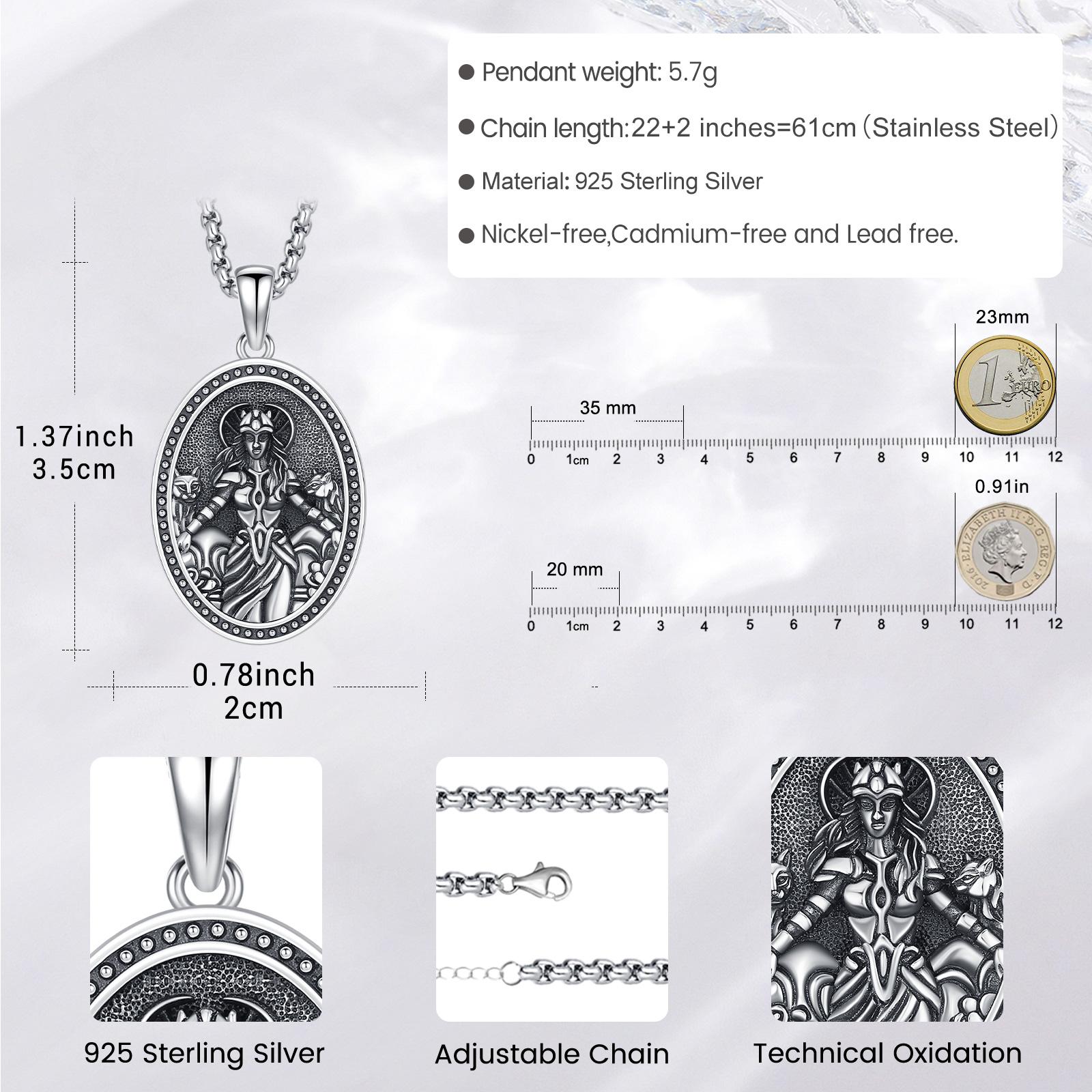 DRINSPER Freya Necklace 925 Sterling Silver Goddess of Beauty and Love Norse Mythology Goddess of Magic Seidr and Fate control Daughter of Njord Freya the Vanir Devotion Jewelry Pagan Jewelry for Women Men
