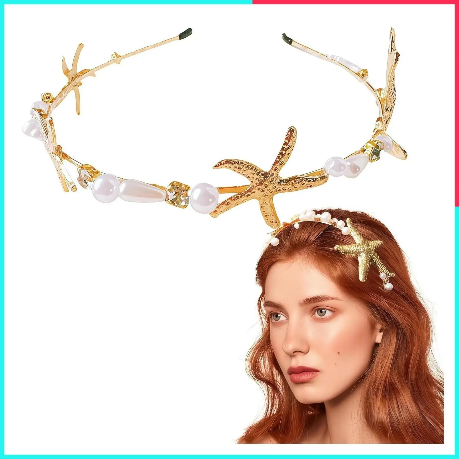 Gold Beaded Starfish Headband, Pearl Starfish Mermaid Headband - Beach Wedding Hair Accessories for Women