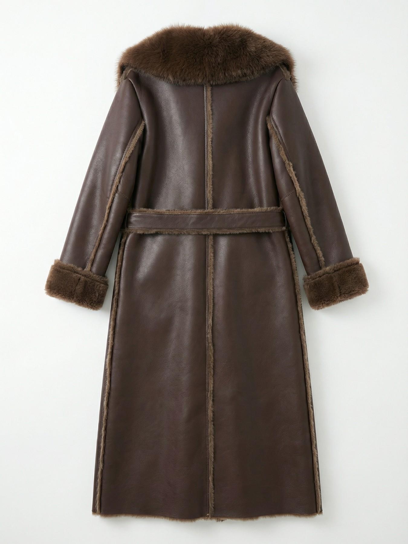 Women's Winter Fashion Fake Fur Coat, Long Sleeve Loose Fit Medium-Length Jacket, Vintage Style Artificial Leather Outerwear