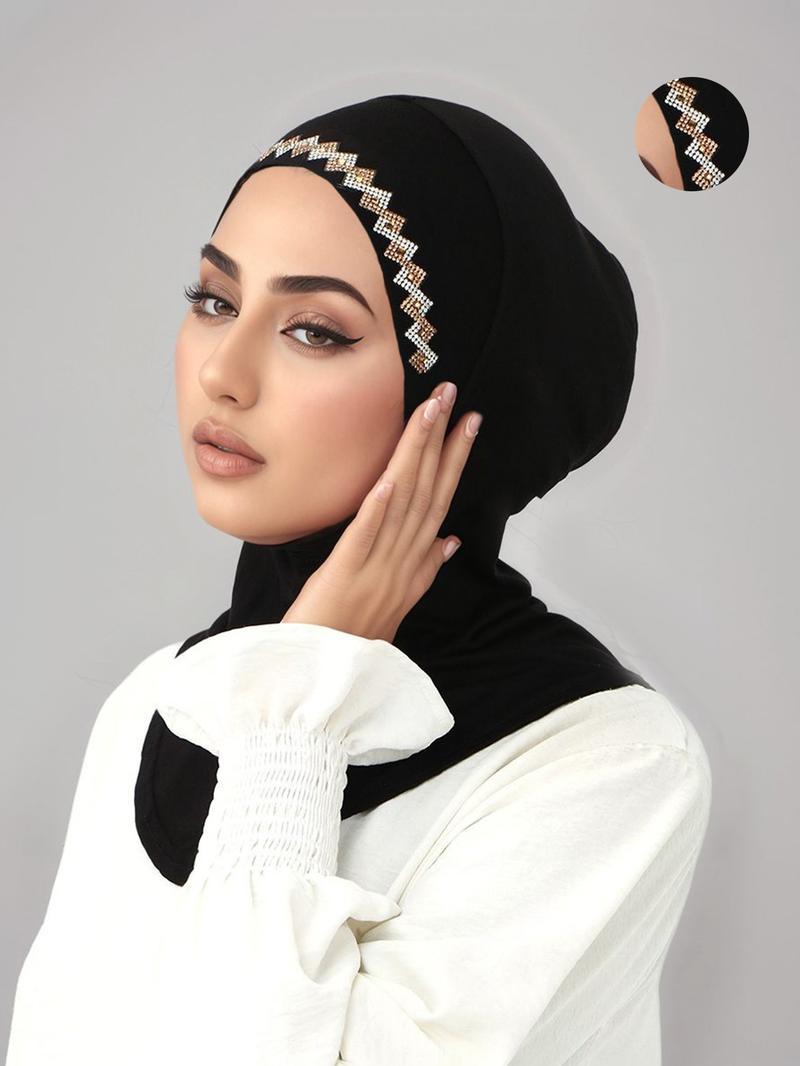 Women's Plain Rhinestone Hijab Cap, Modest Hijab, Lazy Headscarf Wrap, Soft Windproof, Ideal for Daily Prayer and Outdoor Use