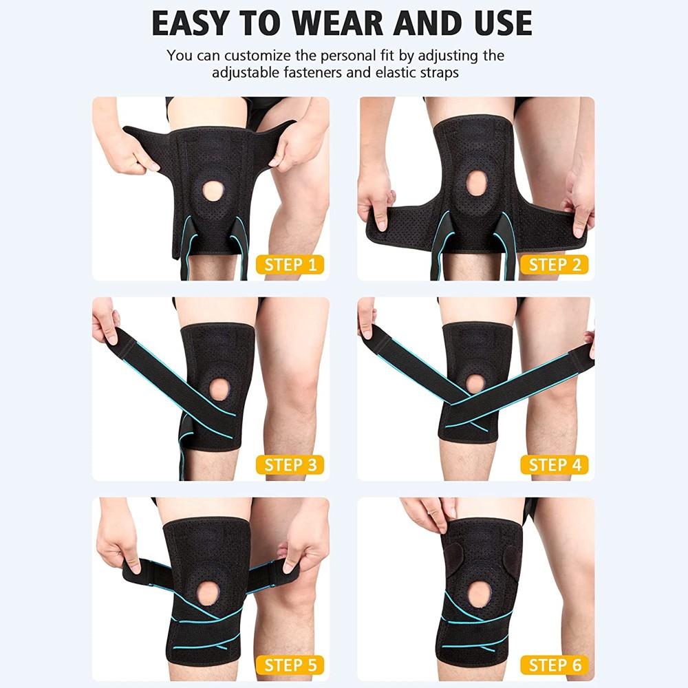 Adjustable Knee Support with Side Stabilizer, Knee Brace for Running and Sports, One Piece Knee Protector for Stability, Protective Sleeve