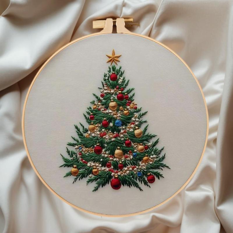 Christmas Holiday Craft Embroidery Kit for Adults - Stainless Steel Needle DIY Cross Stitch Set on Fabric, English Guide Included, Handmade Needlework Decor (Sports & Outdoor Fan Shop Gaming Craft)