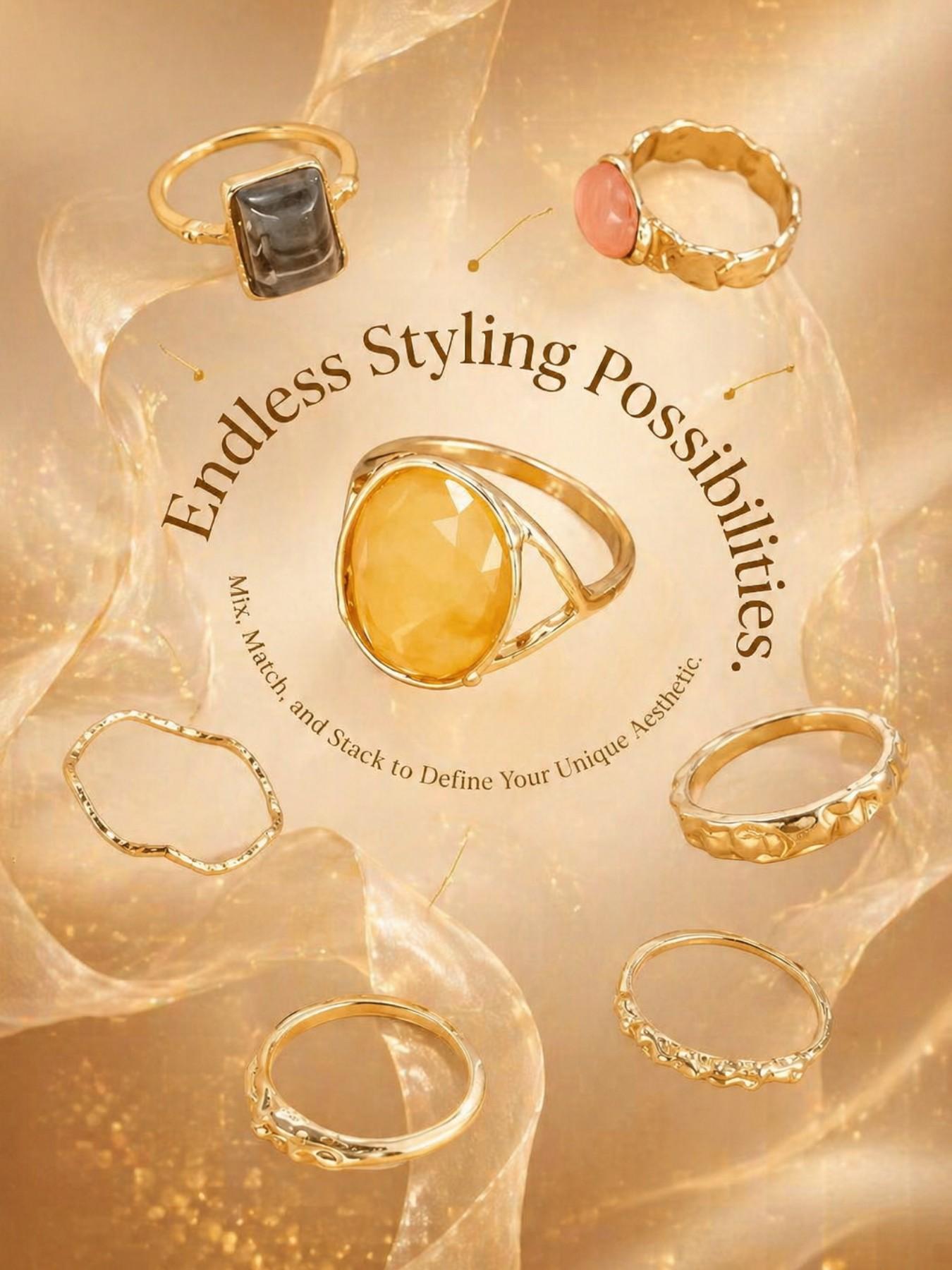 Vintage Gold Stacking Rings | Boho Chic Aesthetic Jewelry | Clean Girl Look Essentials | High-End Textured Rings for Girls