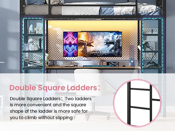 Hasuit Twin Size Loft Bed with Desk U-Shaped | Heavy Duty Metal Frame & Built-in Charging Station | RGB APP-Controlled LED Lights, Safety Guardrails + Open Shelves | No Box Spring Needed Easy Diy Assembly