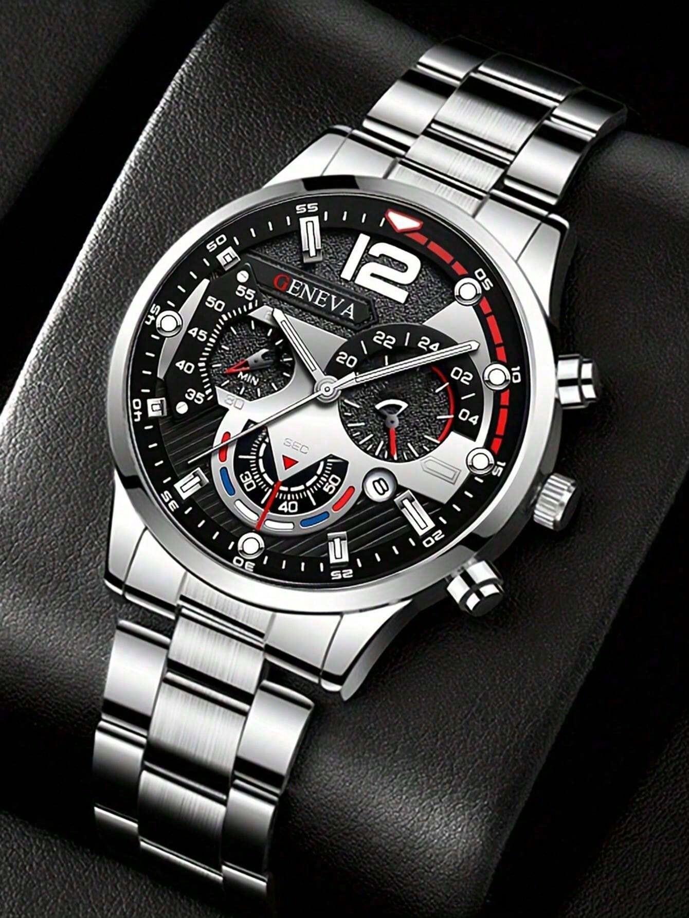 3PCS Men's Stainless Steel Strap Fashion Business Style Quartz Watch, Suitable For Daily Decoration, Holiday Gifts, Fashionable Stylish Watch