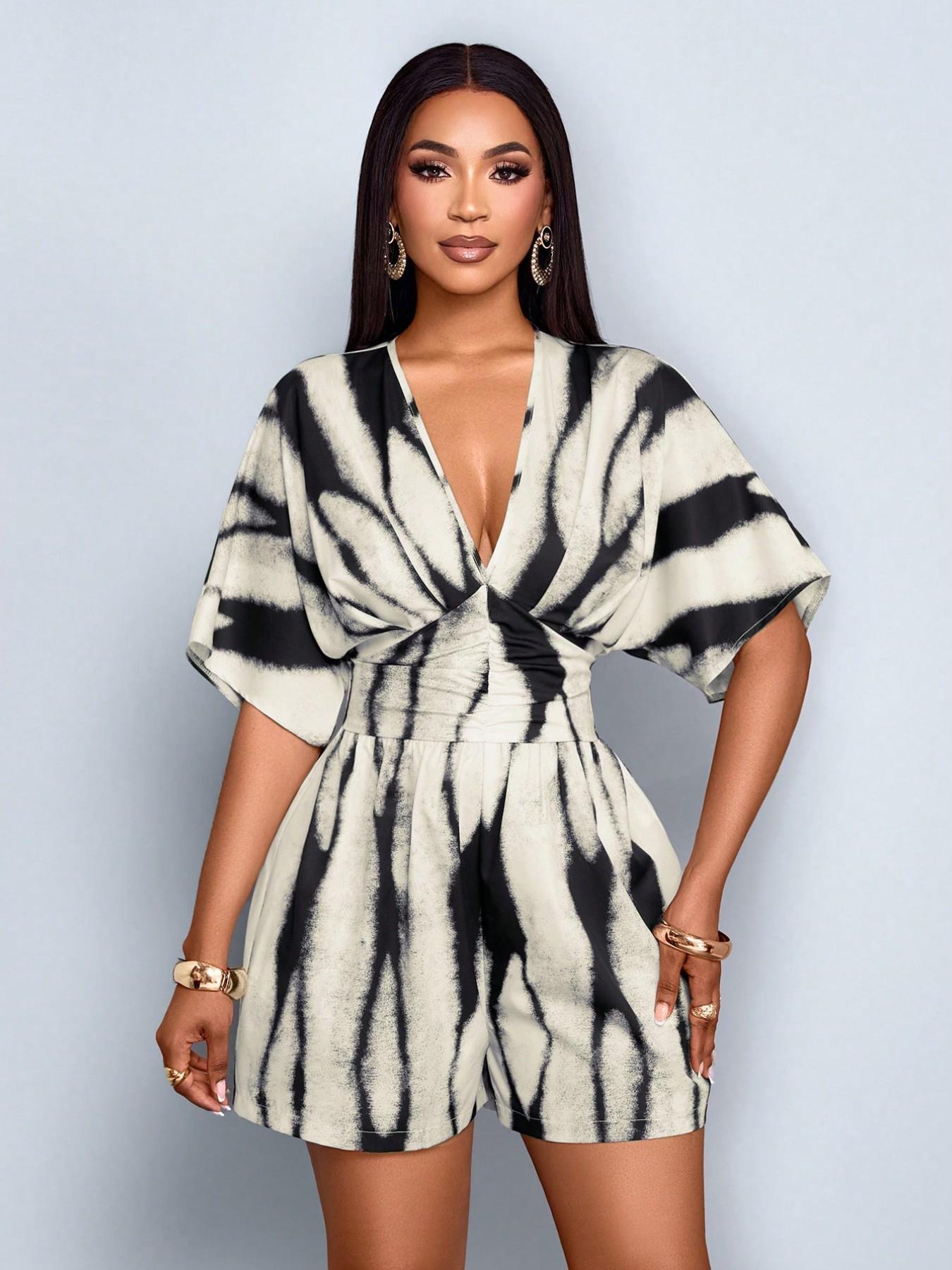 Women's Summer Printed Sleeveless Polyester Jumpsuit, Natural Elastic Waist Fitted Boho Style, Belted High Waist Long Pants, Comfortable Casual Vacation Wear, Bohemian