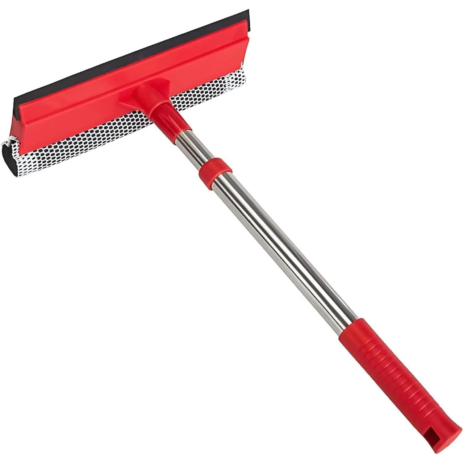 Professional Standard Window Squeegee,2-in-1 Window Cleaner Sponge and Soft Rubber Strip with Retractable Stainless Steel Handle(15.3"-23.6") for Gas Station, Glass,Shower,Outdoor Window Cleaning