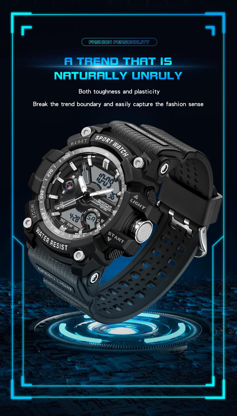 SANDA 3179 for Male Clock shock New Sports Men's Military Watch Waterproof Wristwatch, Men's Sportive Analog-digital Quartz Watch, Water resistant watch with Luminous & Alarm & Calendar Function, with Box