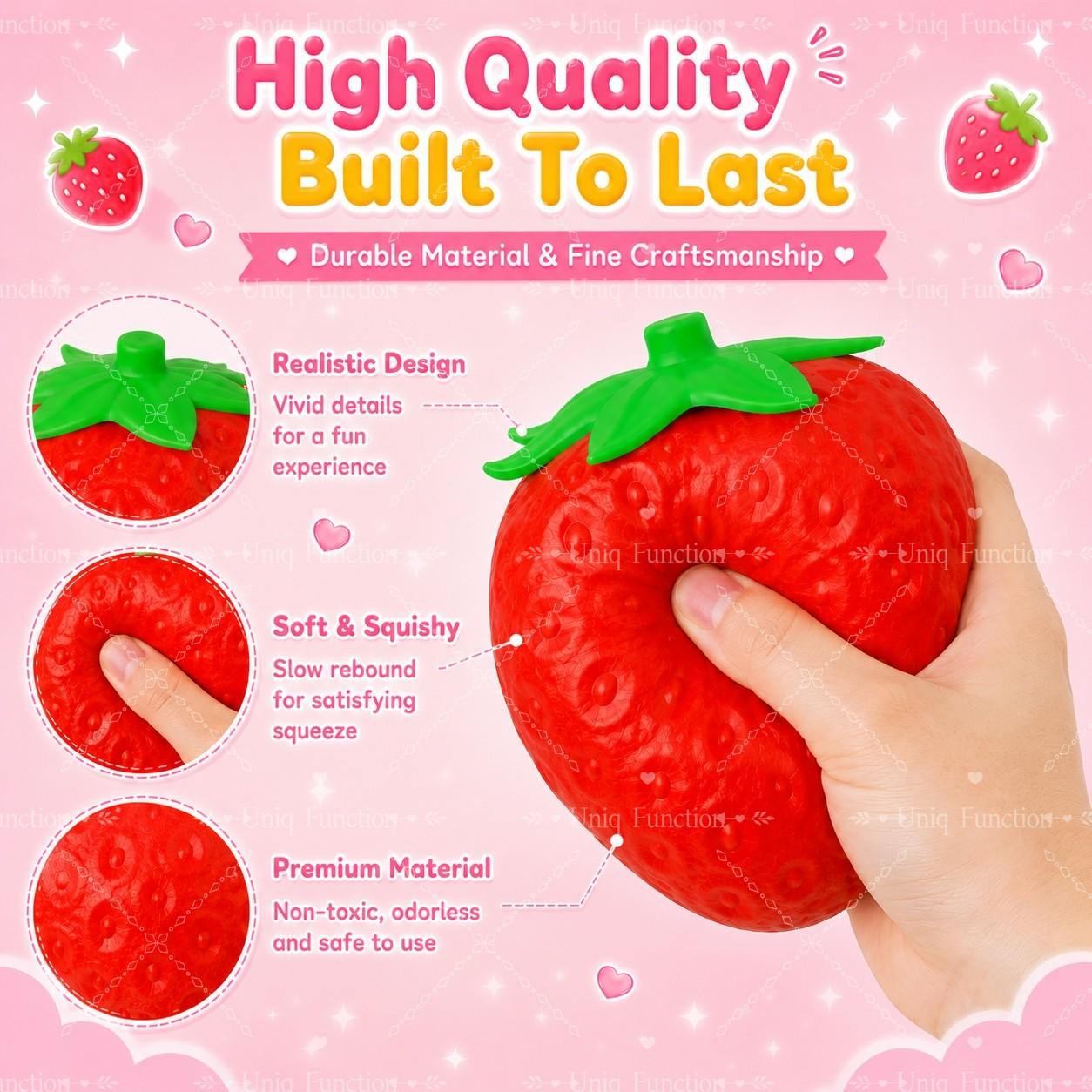 1 PC Giant Strawberry Squishy, Jumbo Strawberry Stress Relief Toy, Realistic Fruit-Shaped Slow Rising Squeeze Toy, Approx. 6.7 × 5.5 Inch Soft Handheld Fidget Toy for Home, Office, Travel and Party Favor, Squishies Fidgets, Stress Relief Tools