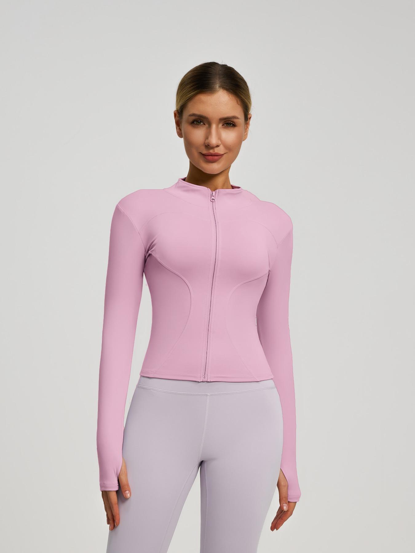 Women's Lightweight Zipper Sports Jacket, Long Sleeve Sporty Yoga Gym Top, Slim-Fit Plain Kint Fabric for All Seasons, Athletic Jackets